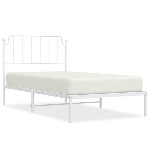 vidaXL Twin XL Metal Bed Frame with Headboard, Sturdy Steel, White, No Mattress - 1 of 4
