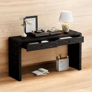 Mshliw Curved Console Table with Storage, 55" Farmhouse Entryway Table with Drawers, Birch Veneer Accent Table for Hallway and Living Room - 1 of 4