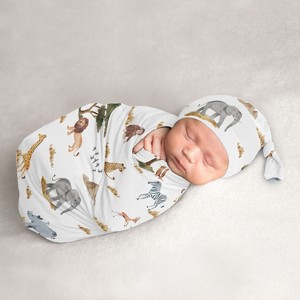 Sweet Jojo Designs Gender Neutral Unisex Baby Cocoon and Beanie Hat Swaddle Wrap Jungle Multicolor 2pc - 1 of 4