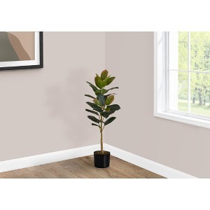 Monarch Specialties Artificial Plant 40 inch Tall Rubber Tree Indoor Faux Fake Floor Greenery Potted Real Touch Decorative Green Leaves Black Pot - 1 of 4