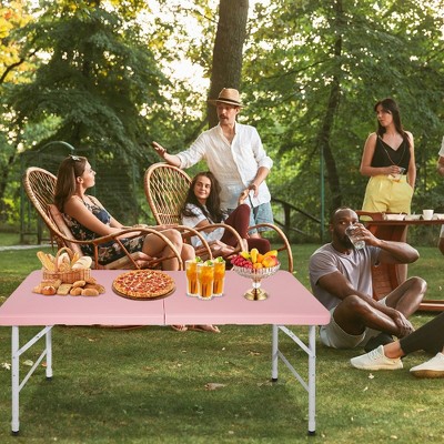 4ft Pink Portable Folding Table Indoor&Outdoor Maximum Weight 135KG Foldable Table for Camping