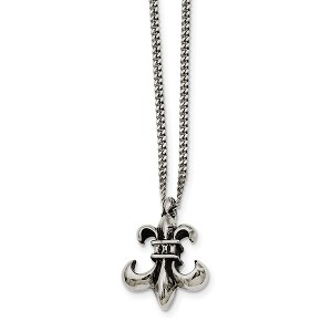 Black Bow Jewelry Stainless Steel Antiqued Fleur-de-lis Necklace - 18 Inch - 1 of 4