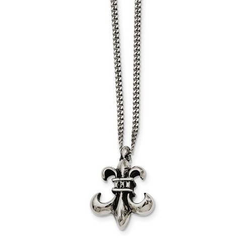 Black Bow Jewelry Stainless Steel Antiqued Fleur-de-lis Necklace - 18 Inch - image 1 of 4