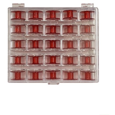 Janome Red Sewing Machine Bobbins with Storage Case - 25 Count
