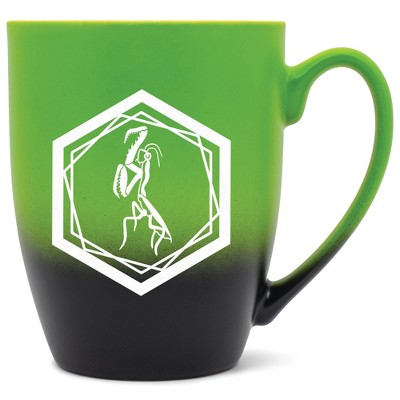 Elanze Designs 12 Ounce Ceramic Decorative Laser Engraved Geometric Design Giftable Novelty Tea Coffee Cup Mug Green and Black Praying Mantis