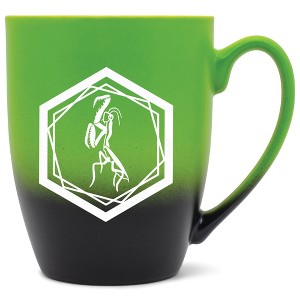 Elanze Designs 12 Ounce Ceramic Decorative Laser Engraved Geometric Design Giftable Novelty Tea Coffee Cup Mug Green and Black Praying Mantis - 1 of 4