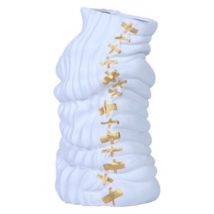 Gulches Modern White Ceramic Vase with Gold Accents - Chic Home Decor - 1 of 4