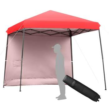 Tangkula 10x10 ft Pop up Canopy Tent One Person Set-up Instant Shelter with Central Lock W/ Roll-up Side Wall Red