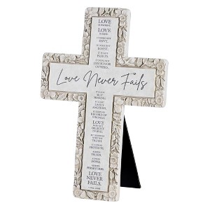 Dicksons Inspirational Wall Hanging or Tabletop Cross Figurine 7 x10 Resin Beaded Ivory Toned Classic Footprints Poem - 1 of 1