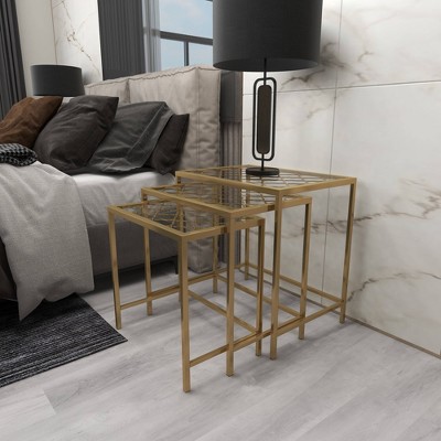 Elegant Gold Metal and Clear Glass Nesting Tables - Set of 3