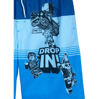 LEGO Fortnite Men's Printed Drawstring Elastic Waist Bathing Suit Peely Blue Small — фото 4