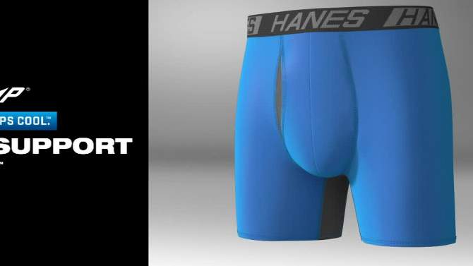Hanes Premium Men's Xtemp Total Support Pouch Anti Chafing 3pk Long Leg Boxer Briefs - Blue/Gray/Black, 2 of 8, play video