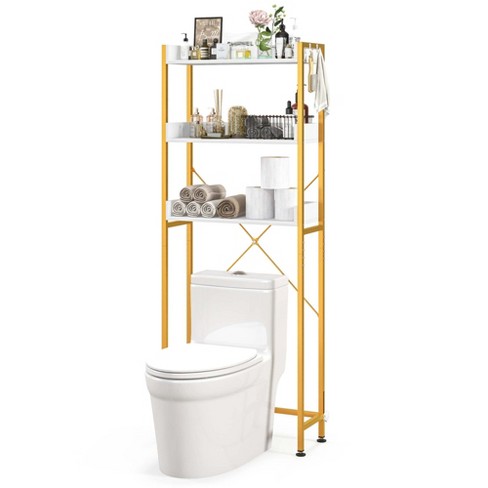 Costway 3-Tier Over-the-Toilet Storage Rack Bathroom Organizer Space - See Details - Rustic Brown