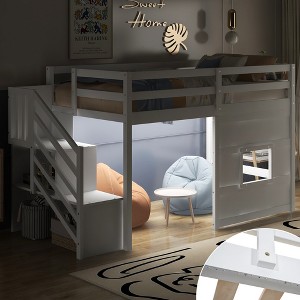 Twin Size Loft Bed with Storage Staircase and Window - 1 of 4
