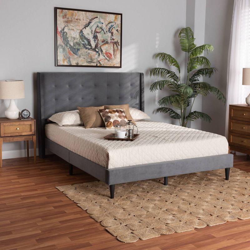 Gothard Velvet Fabric Upholstered and Wood Platform Bed - Baxton Studio, 3 of 10