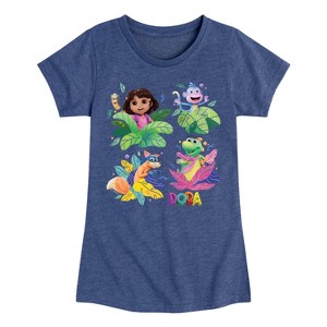 Girls' - Dora the Explorer - Swiper, Isa, And Boots Fitted Short Sleeve Graphic T-Shirt - 1 of 4