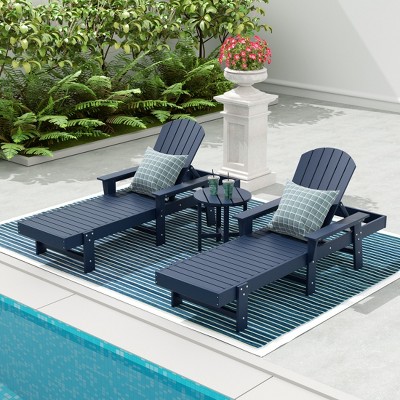 WestinTrends Dylan 3 Piece Adirondack Poly Reclining Chaise Lounge With Arms