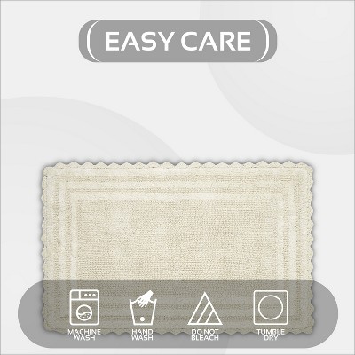 Ivory Crochet Cotton Tufted Reversible Bath Rug Set