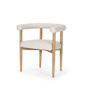 HomeRoots Beige and Brown Upholstered Cushion And Solid Wood Open Back Dining Arm Chair - 1 of 4