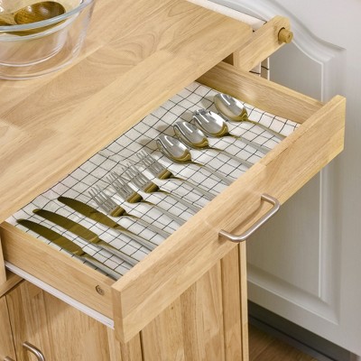 Natural Wood Kitchen Cart with Drawers and Spice Rack