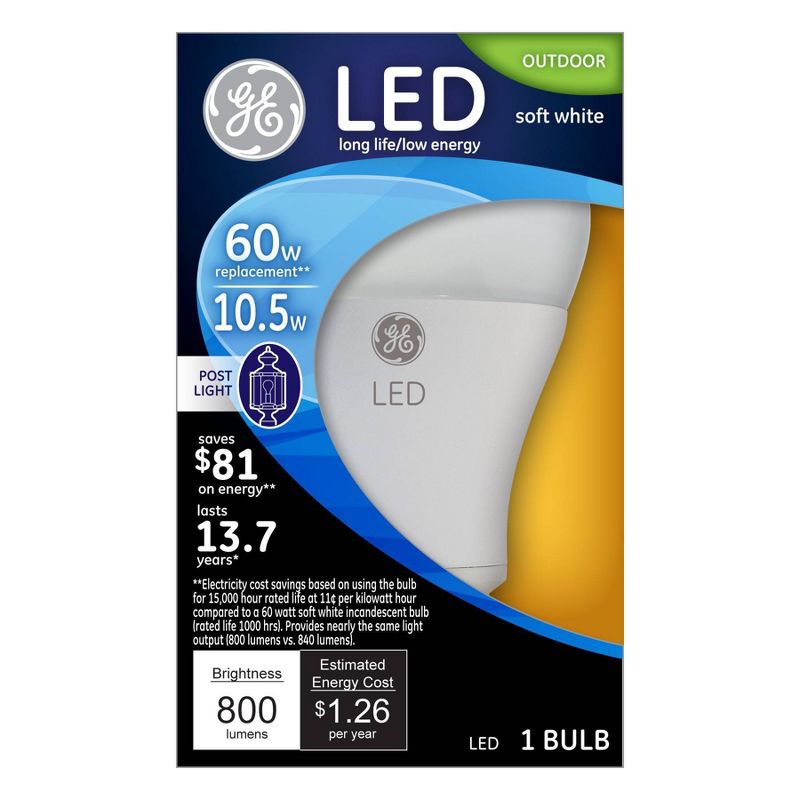 GE 60w LED Outdoor Post Light Bulb White, 1 of 6