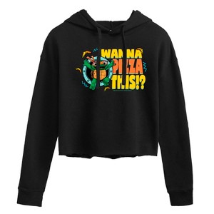 Women's - Teenage Mutant Ninja Turtles Mutant Mayhem - Mikey Wanna Pizza This Cropped Graphic Hoodie - 1 of 2