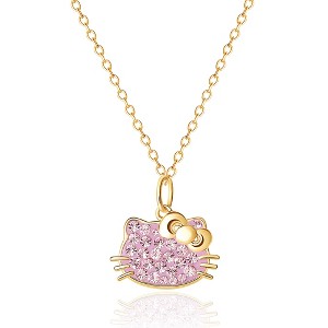 Sanrio Hello Kitty Silver Yellow Gold Plated Light Rose Crystal Pendant - 18'' Chain, Officially Licensed Authentic - 1 of 4