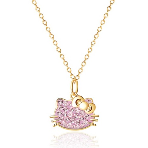 Sanrio Hello Kitty Silver Yellow Gold Plated Crystal Pendant - 18'' Chain,  Officially Licensed Authentic : Target