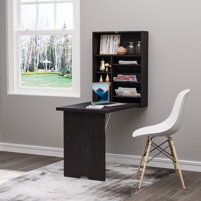 Espresso Brown Foldable Wall Mounted Writing Desk with Storage