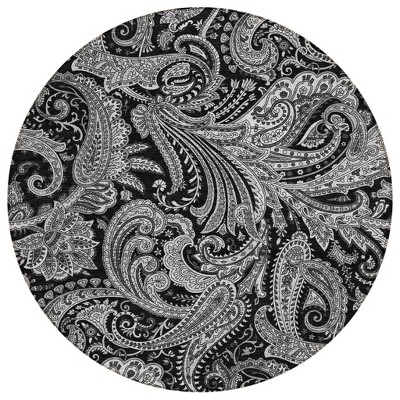 Black Gray And White Paisley Washable Indoor Outdoor Area Rug