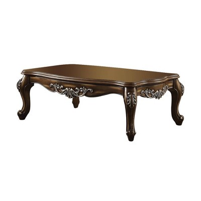 Latisha Antique Oak Rectangular Coffee Table with Carved Legs