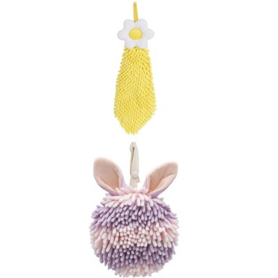 REGALWOVEN 2 Packs Soft Absorbent Flower and Rabbit Shape Decorative Chenille Hand Towel for Bathroom 6" x 15"/7" x 7"