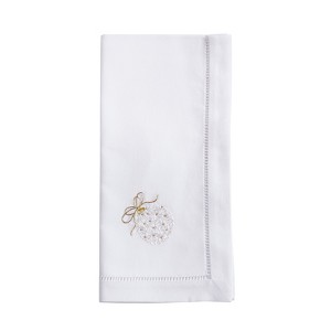 Saro Lifestyle Merry and Bright Ornament Embroidered Napkin (Set of 6), White, 20"x20" - 1 of 3