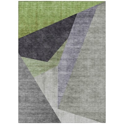 Sage Green And Charcoal Abstract Washable Indoor Outdoor Area Rug