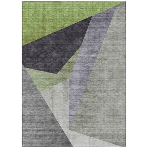 Sage Green And Charcoal Abstract Washable Indoor Outdoor Area Rug - 1 of 4