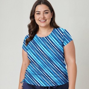Calypsa Women's Plus Size Cap Sleeve UPF 50+ Sadie Swim Top - 1 of 3