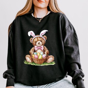 Teddy Bear Easter Basket Watercolor - Women's Lightweight Garment Dyed Sweatshirt - 1 of 4