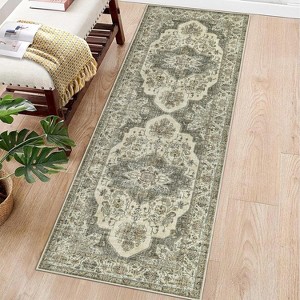 Washable Vintage Medallion Area Rug Non Slip Backing Stain Resistant & Low Pile Carpet for Bedroom Living Room Dining Room Bedroom - 1 of 4