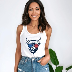 Simply Sage Market Patriotic Cow Sunglasses Racerback Tank - 1 of 4
