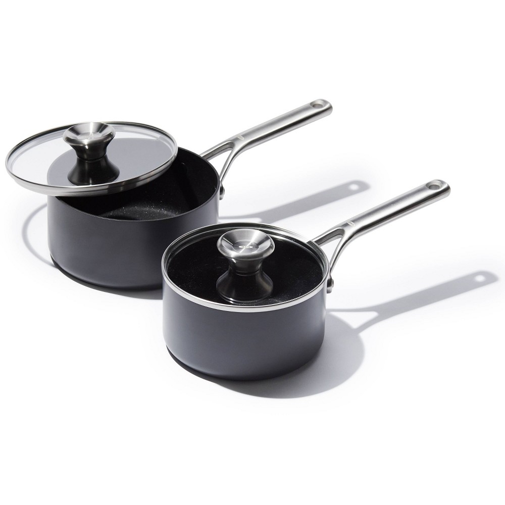 OXO 4pc Ceramic Pro Non-Stick Sauce Pan Set Gray