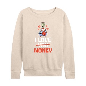 Women's - SpongeBob SquarePants - Valentine's Day Merchandise Lightweight French Terry Wide Neck Long Sleeve Shirt - 1 of 4