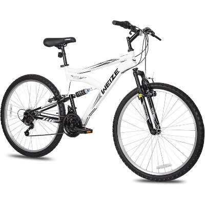 Weize Mountain Bike, 26 Inch Outdoor Cycling MTB 18 Speed, High Carbon Steel Frame with Dual Full Suspension, White Bikes for Adult Men Women