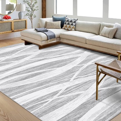 Washable Rug, Modern Wave Distressed Pattern, Non-Slip, Low Pile Carpet for Hallway, Kitchen, Laundry Room