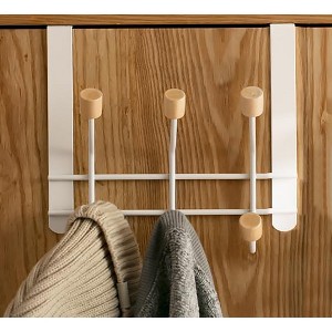 Home Mart Goods Heavy Duty White Over The Door Hanger Hanging Rack 6 Hooks Organizer with Wooden Edge - 1 of 4