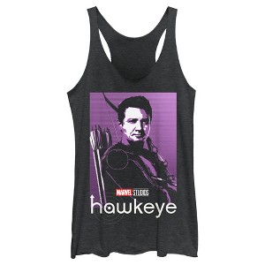 Women's Marvel Hawkeye Purple Portrait Racerback Tank Top - 1 of 4