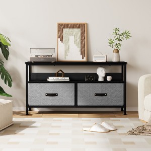 55 Inch TV Console Table with 3 Tier Storage Shelves, Entertainment Center TV Console Table with 2-Drawers - 1 of 4