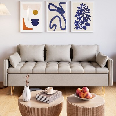 Whizmax Sofa Couches, Sofas with Storage Under Seat Modern Faux Leather Couch for Living Room Office Button Tufted Design