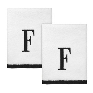Avanti White/Black Monogram 2-Pack Hand Towel Set "F" - 1 of 3