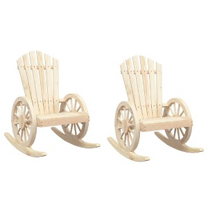 vidaXL Solid Wood Fir Rocking Adirondack Chairs - Set of 2, Brown, 24.4" W Garden Loungers, Ergonomic, Wagon-Wheel Armrests - 1 of 4