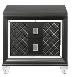 Vynxaria Glamorous 2-Drawer Nightstand, Metallic Gray Finish, Sparkling Trim, Felt-Lined Top Drawer, Zinc Alloy Faux Crystal Handle - 1 of 4